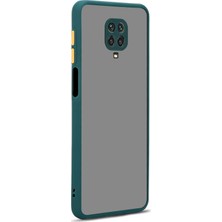 Case World Xiaomi Redmi Note 9 Pro Kılıf Kamera Korumalı Slikon Kenarlı Renkli Düğmeli Mat Arka Kapak Koyu Yeşil