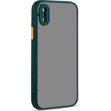 Case World Apple iPhone XS Kılıf Kamera Korumalı Silikon Kenarlı Renkli Düğmeli Mat Arka Kapak Koyu Yeşil