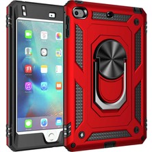 Case World Apple iPad Mini 4 Military Yüzüklü Stantlı Tam Koruma Tank Tablet Kılıf Kırmızı