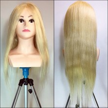 Prodiva Kuaför Eğitim Mankeni Omuzlu Gerçek Saç - Kuaför Eğitim Puppeti - Super Platin 65-70CM
