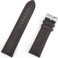 Saatse Koyu Kahverengi Hakiki Deri Saat Kordonu Kayış 24mm