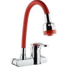 Arçe Duvardan Silikon Gövdeli Eviye Mutfak Bataryası Kırmızı