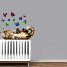 Kt Decoration Yavru Kedi ve Uçan Kelebekler Duvar Sticker Seti