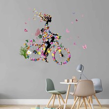 Kt Decoration Bisikletli Çiçek Perisi Kız Çocuk Odası Duvar Sticker Seti