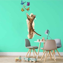 Kt Decoration Kedi ve Kelebekler El Çizimi Duvar Sticker Seti