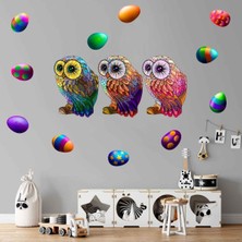 Kt Decoration Renkli Baykuşlar Yumurtalar Duvar Sticker Seti