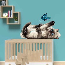 Kt Decoration Oyun Arkadaşları Kedi ve Kelebek Sulu Boya Duvar Sticker
