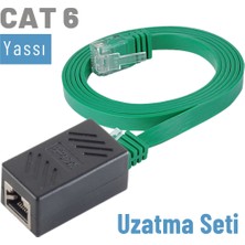IRENIS CAT6 Uzatma Seti, Yassı Ethernet Kablo ve Ekleyici, Yeşil, 50 cm