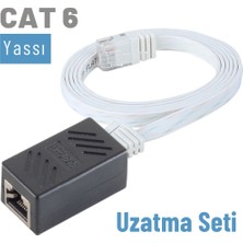 IRENIS CAT6 Uzatma Seti, Yassı Ethernet Kablo ve Ekleyici, Beyaz, 15 m
