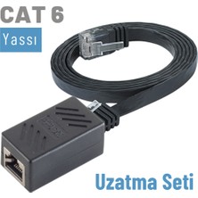 IRENIS CAT6 Uzatma Seti, Yassı Ethernet Kablo ve Ekleyici, Siyah, 1 metre