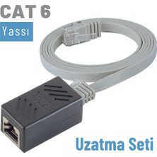 IRENIS CAT6 Uzatma Seti, Yassı Ethernet Kablo ve Ekleyici, Gri, 50 cm