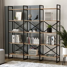 Robin Home Atlantis Metal Kitaplık 5 Raflı Geniş 3 Bölme 175CM Ofis Kitaplığıas6-A