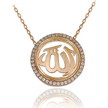 Beyaz Taşlı Yuvarlak Allah Lafzı Gümüş Kolye