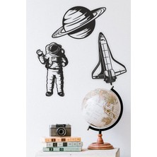 Unt Astranot - Uzay Gemisi - Gezegen 3'lü Set Duvar Dekoru-Süsü, Ahşap Dekoratif Tablo