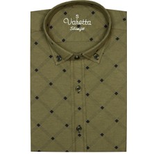 Varetta Erkek Slim Fit Yeşil Desenli Koldan Katlamalı Erkek Gömlek