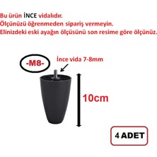 Hobbi  Armut Plastik Baza Ayağı - Koltuk Ayağı - Kanepe Ayağı -  10 cm -  Siyah Renk -  4 Adet  (İnce vida M8)