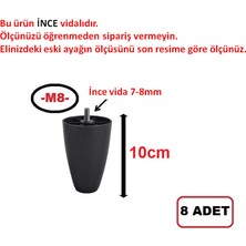 Hobbi - Armut Plastik Baza Ayağı - Koltuk Ayağı - Kanepe Ayağı-   10 cm -  Siyah Renk - 8 Adet  (İnce vida M8)