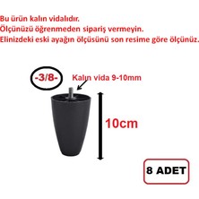 Hobbi  - Armut Plastik Baza Ayağı - Koltuk Ayağı - Kanepe Ayağı -10 cm - Siyah Renk -  8 Adet  (Kalın vida 3/8)