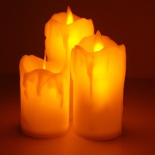 CoverZone 3'lü Romantik LED Işıklı Pilli Gerçekci Yapay 7-9-11 cm Set Mum