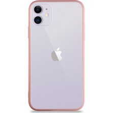 KZY Apple iPhone 11 Kılıf Kenarları Renkli Silikon Şeffaf Arka Kapak Pudra