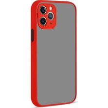KZY Apple iPhone 11 Pro Kılıf Kamera Korumalı Silikon Kenarlı Renkli Düğmeli Mat Arka Kapak Kırmızı