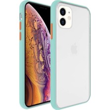 KZY Apple iPhone 12 Kılıf Silikon Kenarlı Renkli Düğmeli Mat Arka Kapak Turkuaz
