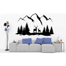 Kt Decoration Geyikler Siyah Beyaz Manzara Pvc Duvar Sticker