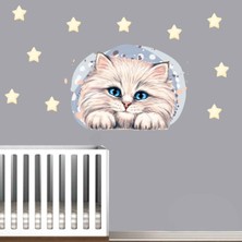 Kt Decoration Yavru Kedi ve Yıldızlar Sulu Boya Duvar Sticker Seti