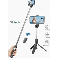 Asfal Go Pro Uyumlu Bluetooth Kumandalı Katlanabilir 100 cm Selfie Çubuğu Özçekim Tripod Çubuğu