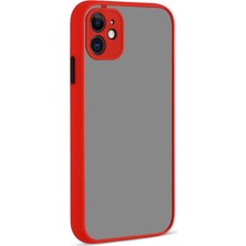 KZY Apple iPhone 12 Mini Kılıf Kamera Korumalı Silikon Kenarlı Renkli Düğmeli Mat Arka Kapak Kırmızı