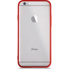 KZY Apple iPhone 6s Kılıf Kenarları Renkli Silikon Şeffaf Arka Kapak Kırmızı