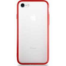 KZY Apple iPhone 7 Kılıf Kenarları Renkli Silikon Şeffaf Arka Kapak Kırmızı