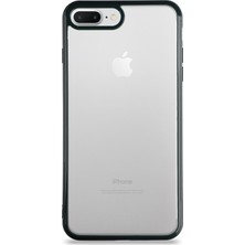 KZY Apple iPhone 7 Plus Kılıf Kenarları Renkli Silikon Şeffaf Arka Kapak Koyu Yeşil