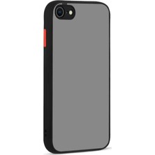 KZY Apple iPhone 8 Kılıf Kamera Korumalı Silikon Kenarlı Renkli Düğmeli Mat Arka Kapak Siyah