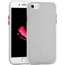 KZY Apple iPhone SE 2020 Kılıf Silikon Kenarlı Renkli Düğmeli Mat Arka Kapak Beyaz