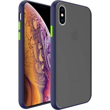 KZY Apple iPhone X Kılıf Silikon Kenarlı Renkli Düğmeli Mat Arka Kapak Lacivert