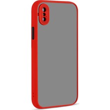 KZY Apple iPhone XR 6.1 Kılıf Kamera Korumalı Silikon Kenarlı Renkli Düğmeli Mat Arka Kapak Kırmızı