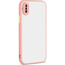 KZY Apple iPhone XR 6.1 Kılıf Kamera Korumalı Silikon Kenarlı Renkli Düğmeli Mat Arka Kapak Pudra