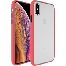 KZY Apple iPhone XS Max 6.5 Kılıf Silikon Kenarlı Renkli Düğmeli Mat Arka Kapak Kırmızı