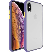 KZY Apple iPhone XS Max 6.5 Kılıf Silikon Kenarlı Renkli Düğmeli Mat Arka Kapak Mor
