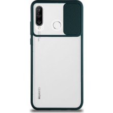 KZY Huawei P30 Lite Kapak Lensi Açılır Kapanır Kamera Korumalı Silikon Kılıf Yeşil