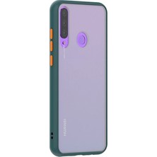 KZY Huawei Y6P Kılıf Silikon Kenarlı Düğmeleri Renkli Mat Arka Kapak Koyu Yeşil