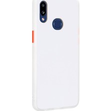 KZY Huawei Y7 Prime 2019 Kılıf Silikon Kenarlı Düğmeleri Renkli Mat Arka Kapak Beyaz