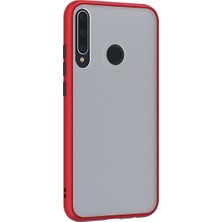 KZY Huawei Y9 Prime 2019 Kılıf Silikon Kenarlı Düğmeleri Renkli Mat Arka Kapak Kırmızı