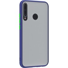 KZY Huawei Y9 Prime 2019 Kılıf Silikon Kenarlı Düğmeleri Renkli Mat Arka Kapak Lacivert