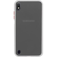 KZY Samsung A10 Kılıf Silikon Kenarlı Düğmeleri Renkli Mat Arka Kapak Beyaz