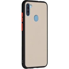 KZY Samsung A11 Kılıf Silikon Kenarlı Düğmeleri Renkli Mat Arka Kapak Siyah