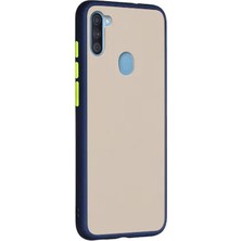 KZY Samsung A20S Kılıf Silikon Kenarlı Düğmeleri Renkli Mat Arka Kapak Lacivert