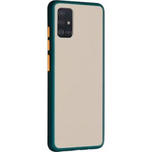 KZY Samsung A51 Kılıf Silikon Kenarlı Düğmeleri Renkli Mat Arka Kapak Koyu Yeşil