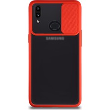 KZY Samsung Galaxy A10S Kapak Lensi Açılır Kapanır Kamera Korumalı Silikon Kılıf Kırmızı
